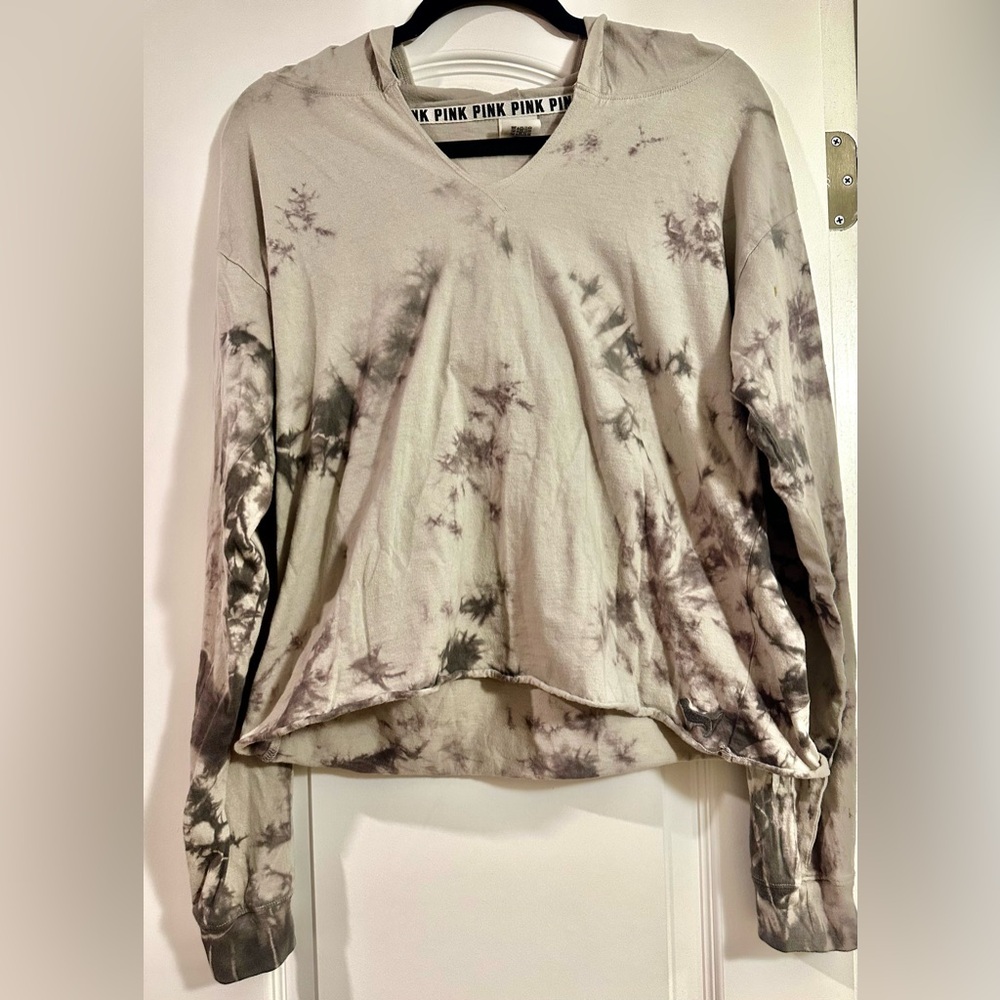 PINK Victoria's Secret women’s gray Tie-Dye pullover hoodie.